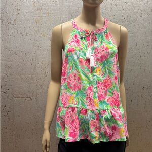Lilly Pulitzer Pink and Green “Pear Necessities” Halter Top